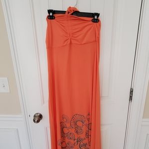 Flora de Cana Peach/Orange Strapless w ties Maxi Dress Size Large